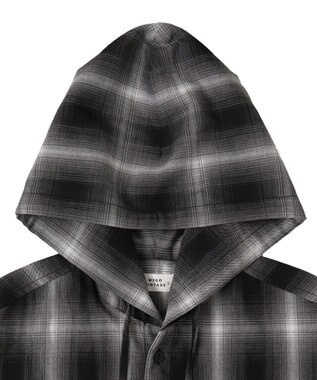 WEGO オンブレチェックフードシャツ（LS） ブラックチェック1