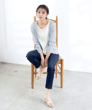 Tiaclasse L 【小倉優子さん着用】【洗える】サマーニットショートパーカー サックスグレー