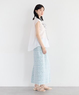 YECCA VECCA フラワーレースロングナロースカート Light Blue