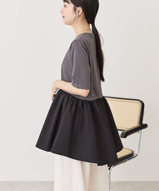 AMERICAN HOLIC 布帛切替ペプラム半袖プルオーバー Charcoal Gray