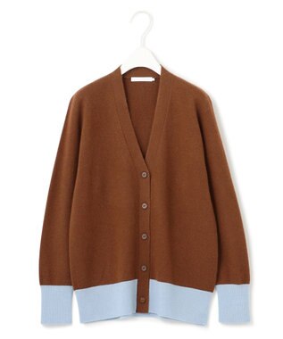 ICB L ピュアカシミヤ カーディガン サックス×コーヒー系