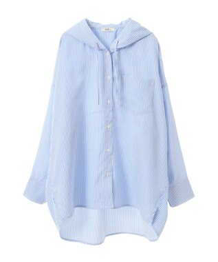 earth music&ecology フーディーシャツ Stripe Blue