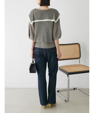 Green Parks クロシェ風セーラーカラーニット Gray