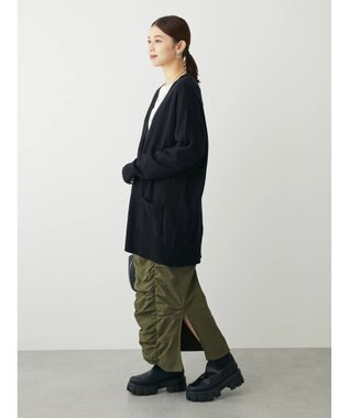 Green Parks もちやわ　Ｖネックミディ丈ニットカーディガン Black