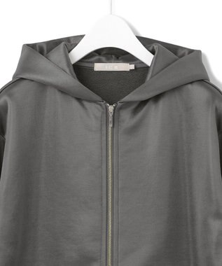 ICB 【洗える】サテンボンディング ジップアップパーカー チャコール系