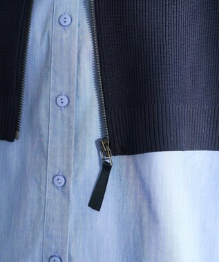 YECCA VECCA ZIPニットレイヤードフーディーシャツ Navy