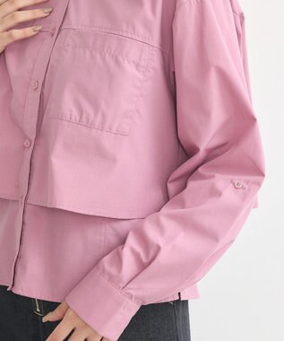 earth music&ecology ロールアップスリーブボクシーシャツ Purple