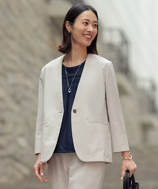 J.PRESS LADIES 【セットアップ対応】ファンマートロストレッチ ノーカラー ジャケット