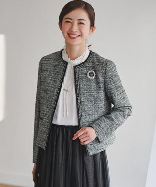 23区 【セットアップ対応】ライトシャインツイード ノーカラージャケット