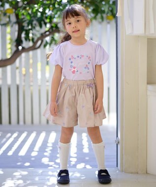 ANY KIDS フラワー 刺繍 Tシャツ ラベンダー