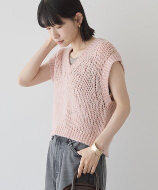 AMERICAN HOLIC 【選べる丈】甘編みニットベスト Salmon Pink