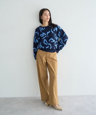 YECCA VECCA アート柄ふくれジャガードニット Navy