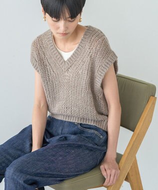 AMERICAN HOLIC 【選べる丈】甘編みニットベスト Gray Beige