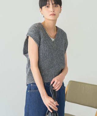 AMERICAN HOLIC 【選べる丈】甘編みニットベスト Charcoal Gray