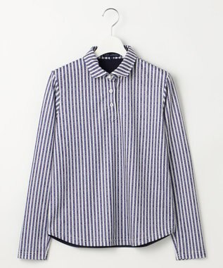 23区GOLF 【WOMEN】ロゴレイヤーストライプシャツ ダルブルー系2