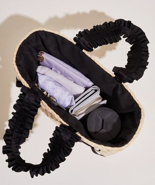 Maison de FLEUR フリルハンドルメイズリボンカゴバッグ Black