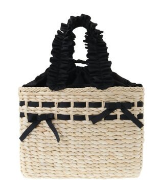 Maison de FLEUR フリルハンドルメイズリボンカゴバッグ Black