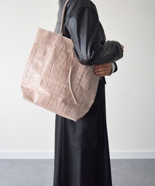 INTER-CHAUSSURES 【ANDREA CARDONE ITALI】ファスナー付き型押しレザートートバッグ ピンク型押