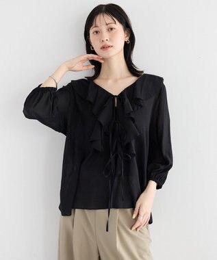 YECCA VECCA ラッフルリボンシアーブラウス Black
