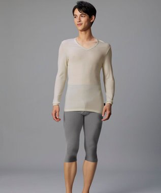 WACOAL MEN インナー メンズ 発熱インナー【エクス（R）】 吸湿発熱繊維 保温性 消臭性（汗臭・加齢臭） ストレッチ素材 深めVネック 8分袖 GL6221 /ブロス アイボリー