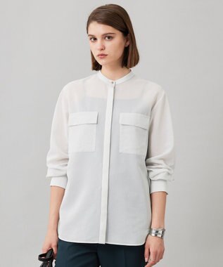 【洗える】シアーボイル バンドカラーシャツ