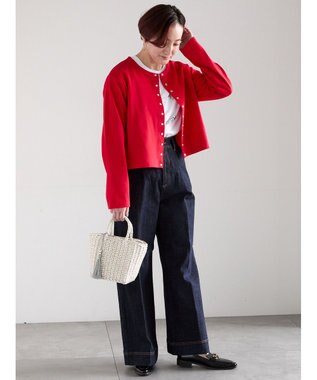 Te chichi カットソークルーネックカーディガン レッド