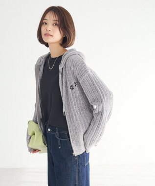 CRAFT STANDARD BOUTIQUE アニマル刺繍ニットZIPパーカー Ivory