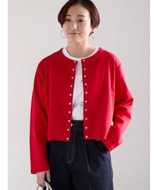 Te chichi カットソークルーネックカーディガン レッド