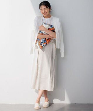 23区 【洗える】リネンレーヨンストレッチ タック スカート ベージュ系