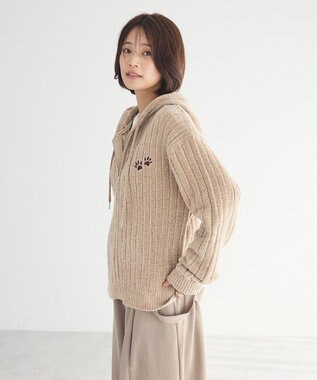 CRAFT STANDARD BOUTIQUE アニマル刺繍ニットZIPパーカー Ivory