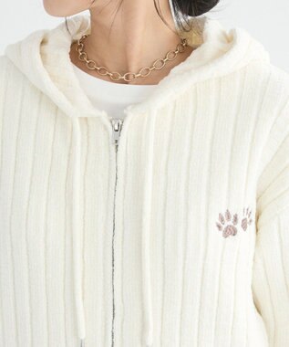 CRAFT STANDARD BOUTIQUE アニマル刺繍ニットZIPパーカー Ivory