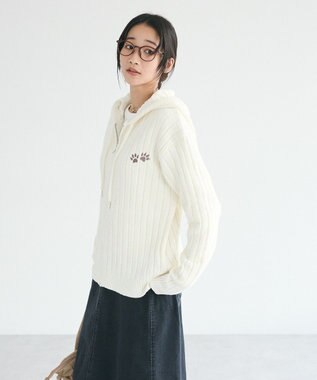 CRAFT STANDARD BOUTIQUE アニマル刺繍ニットZIPパーカー Ivory