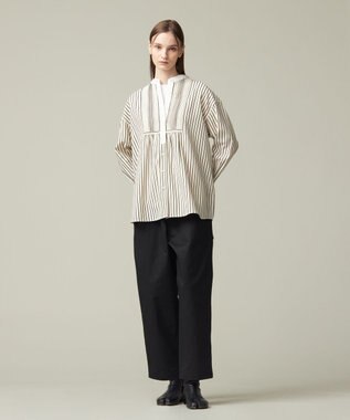 J.PRESS YORK STREET 【WOMEN】コットンタイプライター バンドカラーブラウス ブラック系1