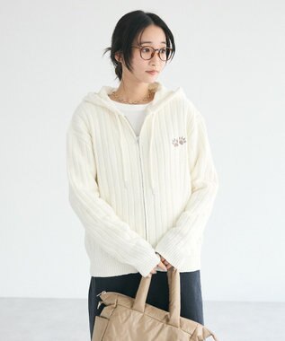 CRAFT STANDARD BOUTIQUE アニマル刺繍ニットZIPパーカー Ivory