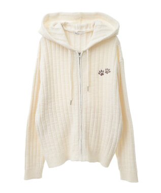CRAFT STANDARD BOUTIQUE アニマル刺繍ニットZIPパーカー Ivory