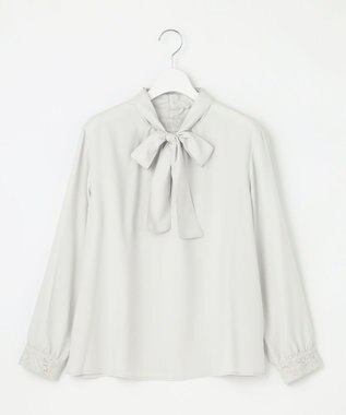 J.PRESS LADIES S 【洗える】ヌーディスバックサテン ボウタイ ブラウス ライトグレー系