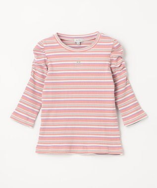 ANY KIDS 七分袖 テレコボーダー Tシャツ ピンク系