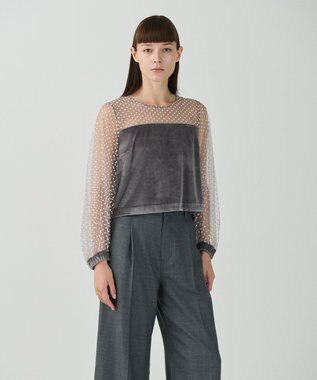 GRACE CONTINENTAL フロッキーチュールコンビトップ グレー