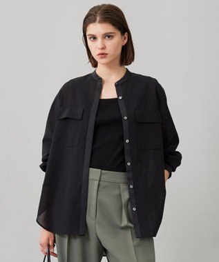 【洗える】シアーボイル バンドカラーシャツ