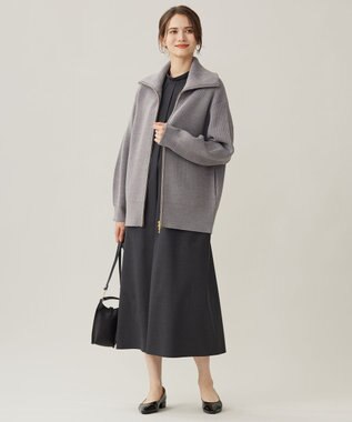 自由区 L 【洗える】ジップアップニット アウター グレー
