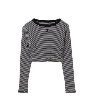 WEGO ワンポイントデザインフィンガーホールリブロンT ブラックボーダー