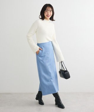 Green Parks なめらかタッチスウェード調Ｉラインスカート Blue