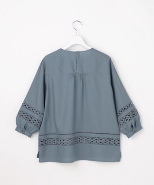 J.PRESS LADIES スパンソフトクロス刺繍 ブラウス ダルブルー系