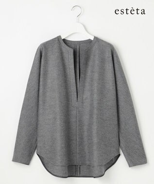 23区 【エステータ】ウールツイルジャージー スリットネック ブラウス グレー