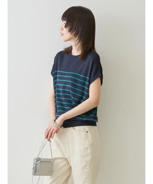 AMERICAN HOLIC 接触冷感フレンチスリーブニットプルオーバー Border Navy