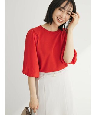 Green Parks 袖楊柳ドッキングニットプルオーバー Red