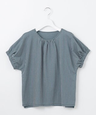 J.PRESS LADIES 【WEB限定カラーあり・洗える】ストライプジャージー フレンチスリーブ カットソー 【WEB限定カラー】ダークグリーンストライプ系