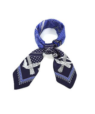 Marca ＜秋の新作＞【Marcaオリジナル】水玉&ベルト 小判 シルクツイル スカーフ ネイビー