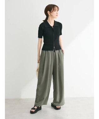 Green Parks ５分袖衿付きＺｉｐプルオーバー Black