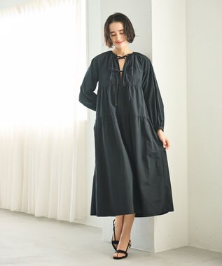 #Newans 【撥水加工/洗濯機可能】〈全身をさりげなくカバー〉リラクシーティアードワンピース ブラック